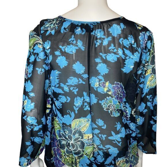 CHICOS Additions by Size 2 US L Floral Print Sheer Chiffon Top Sequin Bead Trim - Picture 7 of 7